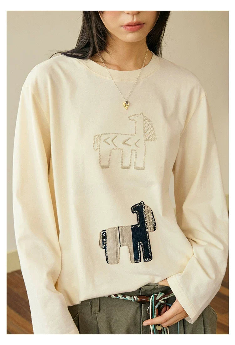 Abstract Horse Patch Long Sleeve T Shirt