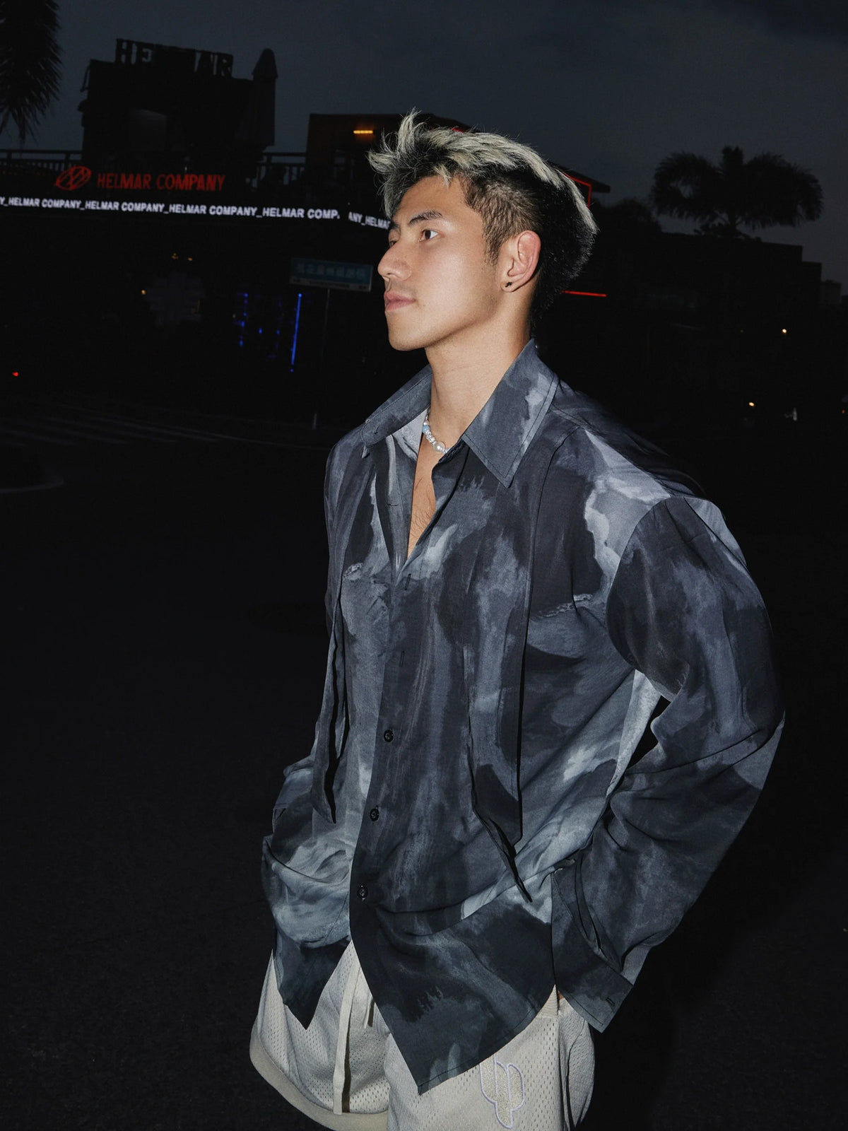 Abstract Satin Oversized Shirt