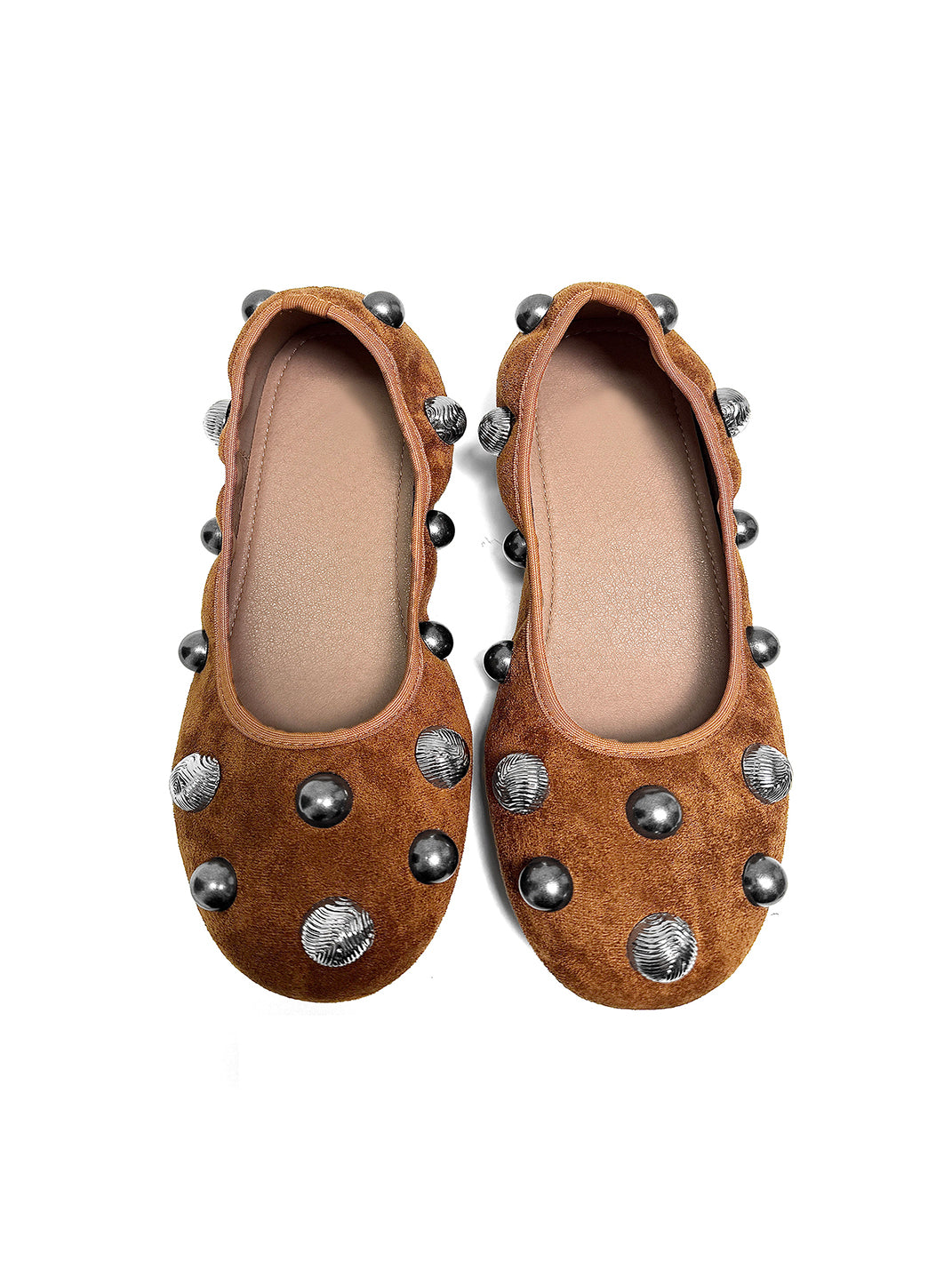 ABstract Garden Brown Crystal-Stud Suede-Look Ballet Flats