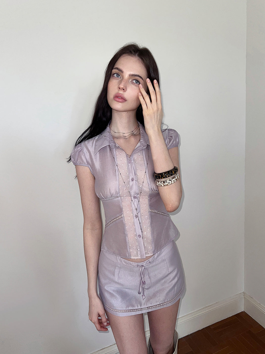 Acetate-Blend Shirt & Midi Skirt Separates