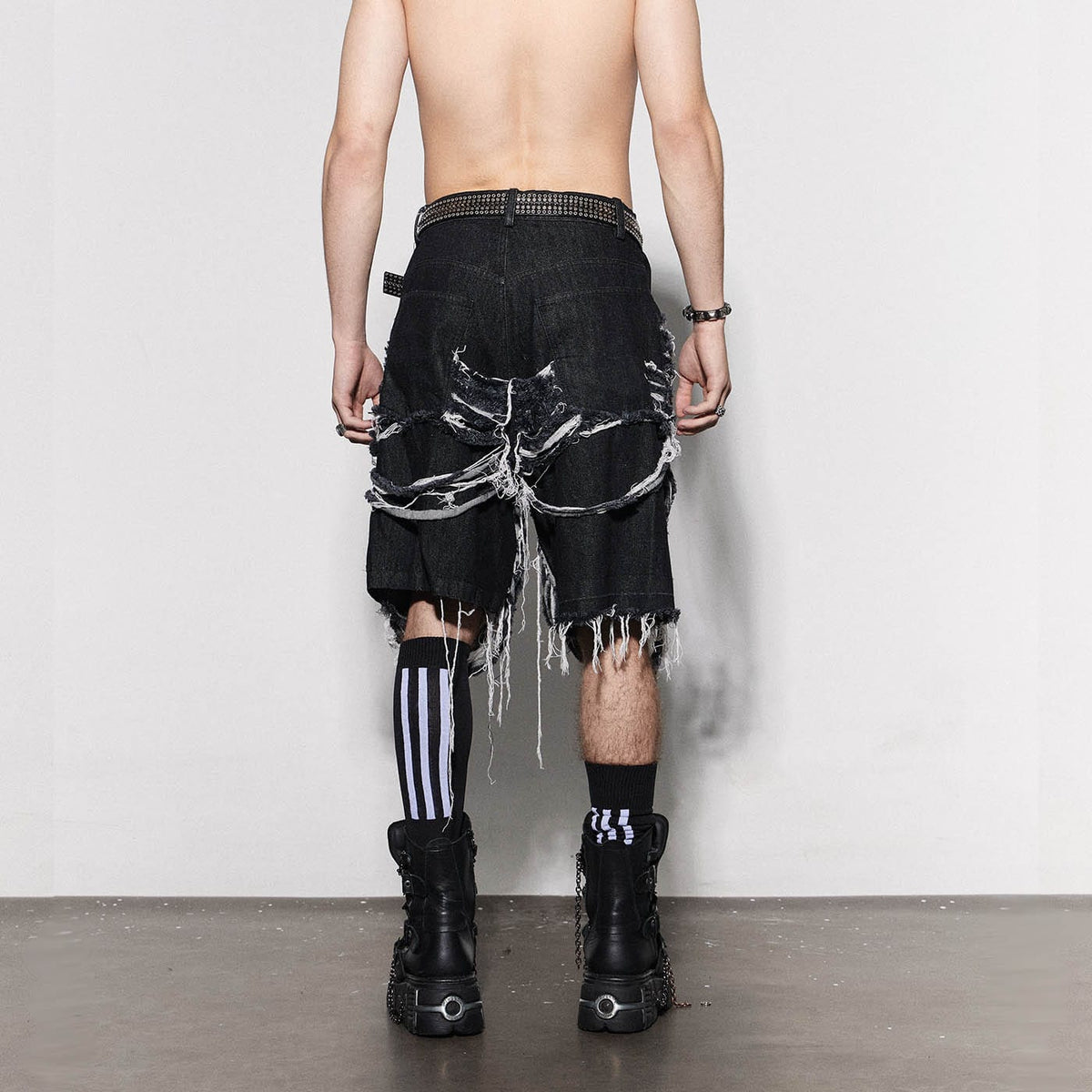 DND4DES Skeleton-Cutout Ripped Denim Shorts