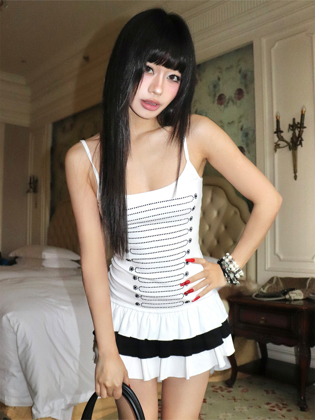 Tiered Rhinestone Mini Dress