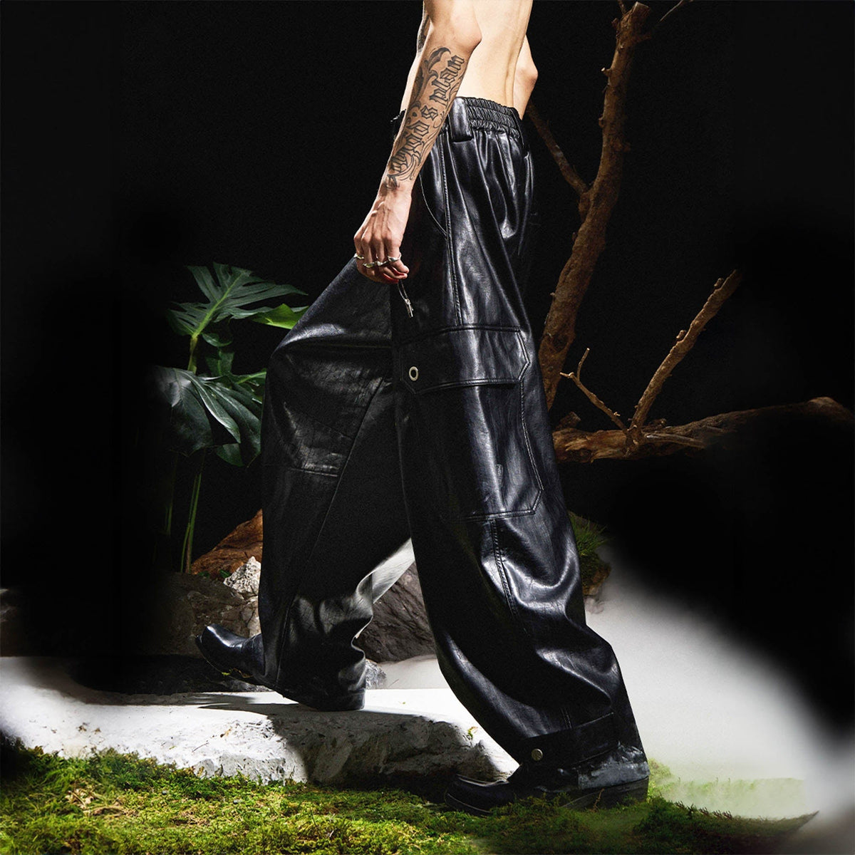 RELABEL Black Gothic Wide-Leg Leather-Look Pants