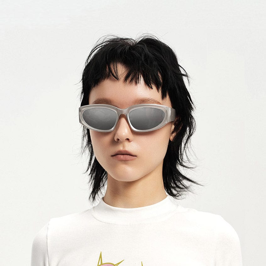 Textured-Temple Narrow Oval Sunglasses