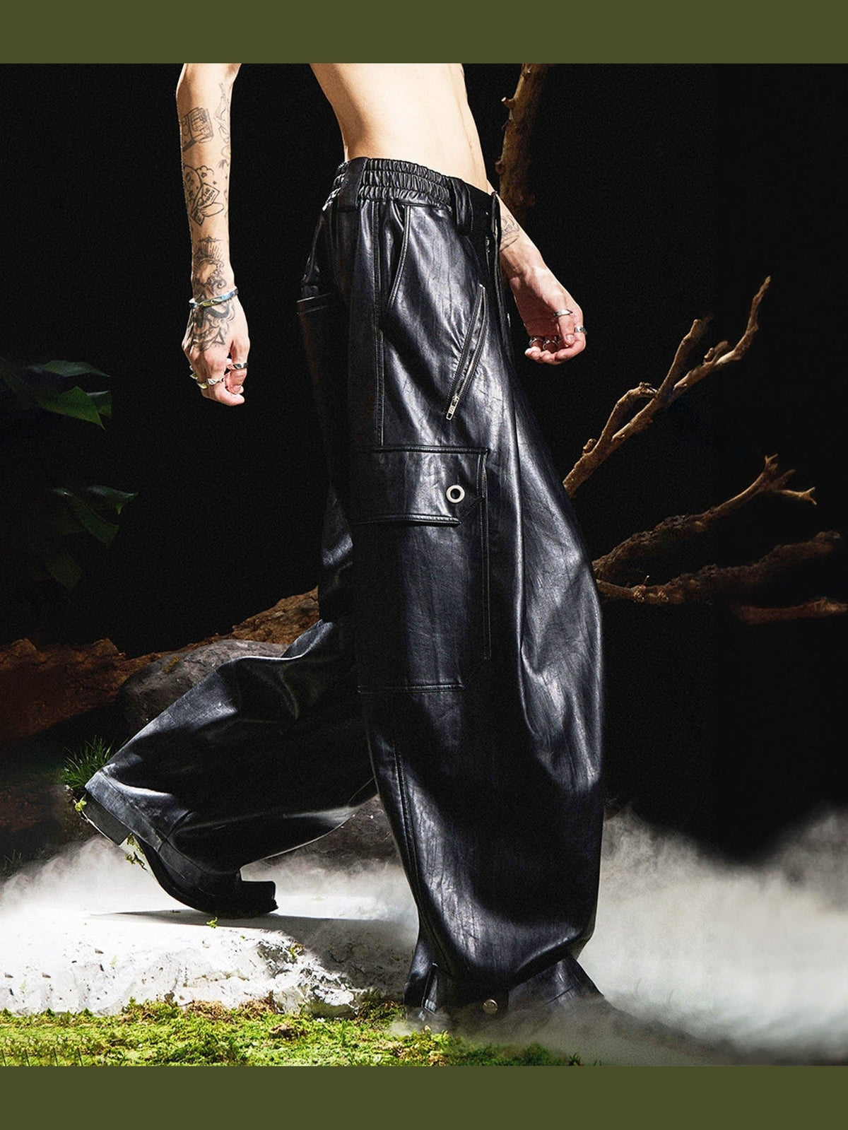RELABEL Black Gothic Wide-Leg Leather-Look Pants