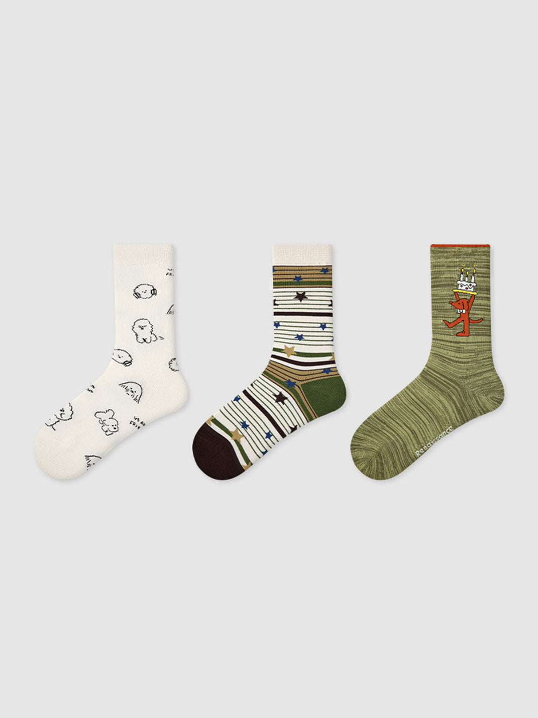3-Pack Women's Cartoon Stripe Mid-Calf Socks