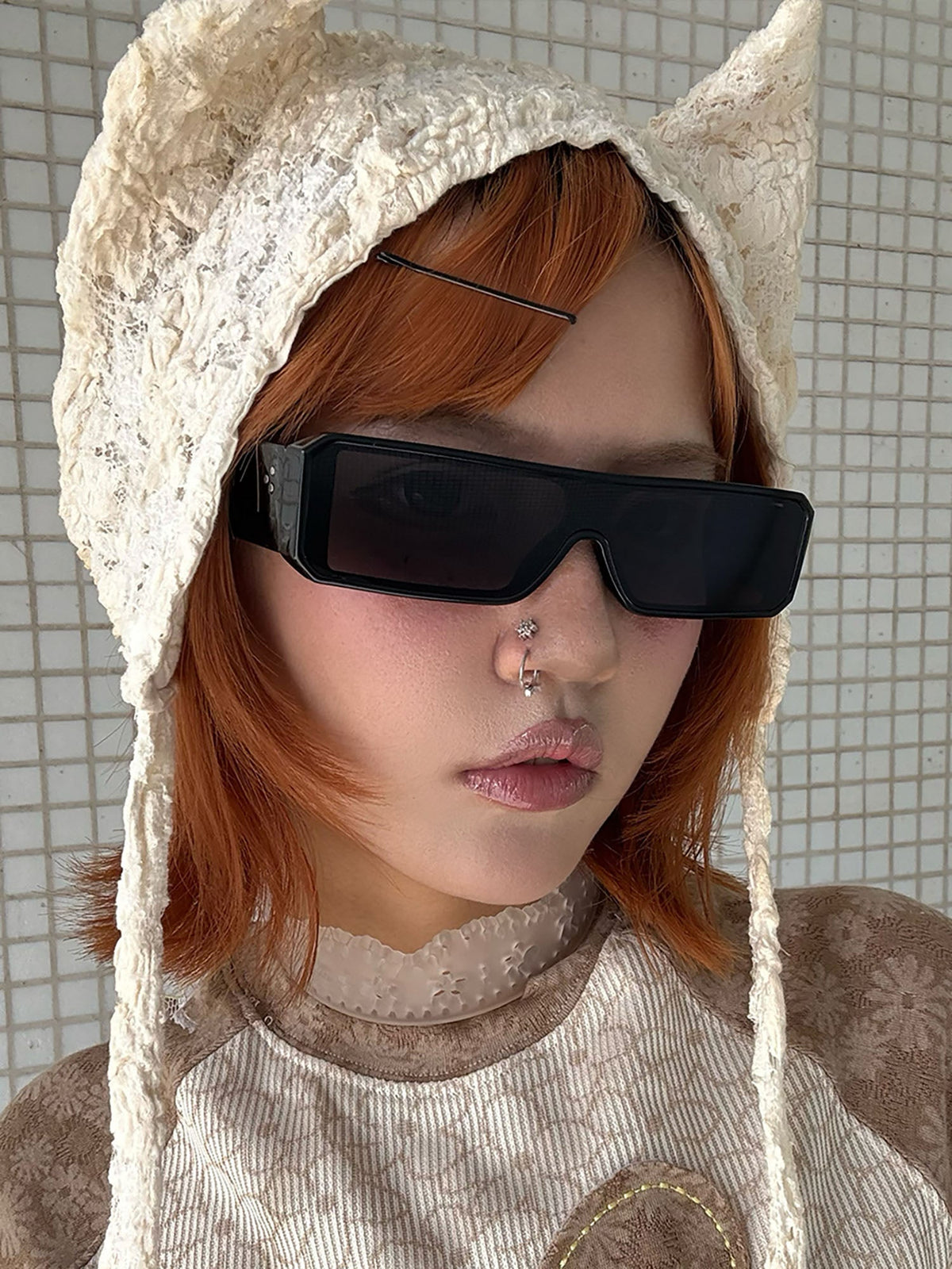 Black Shield Rectangle Sunglasses