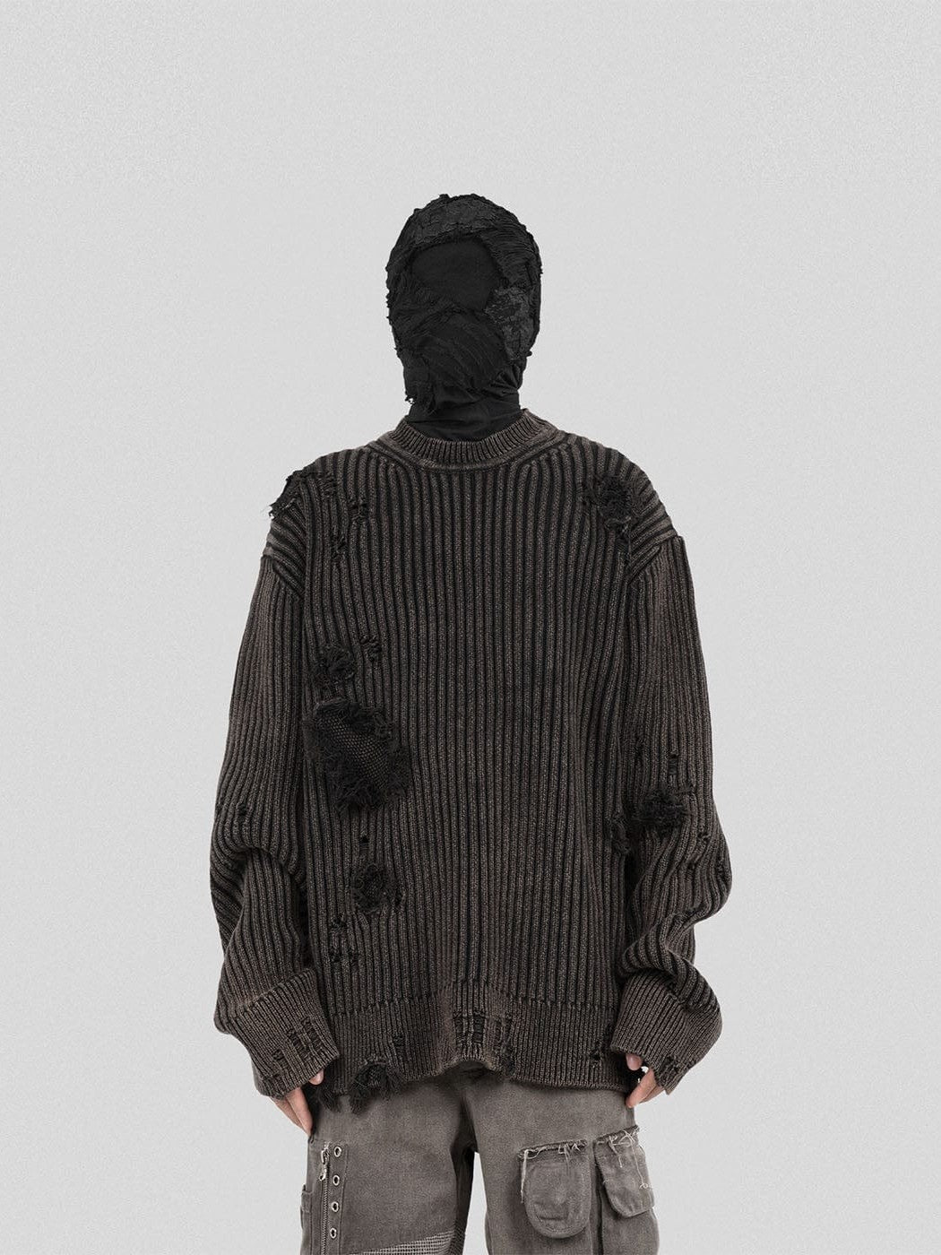 UNDERWATER Distressed Ribbed Knit Sweater