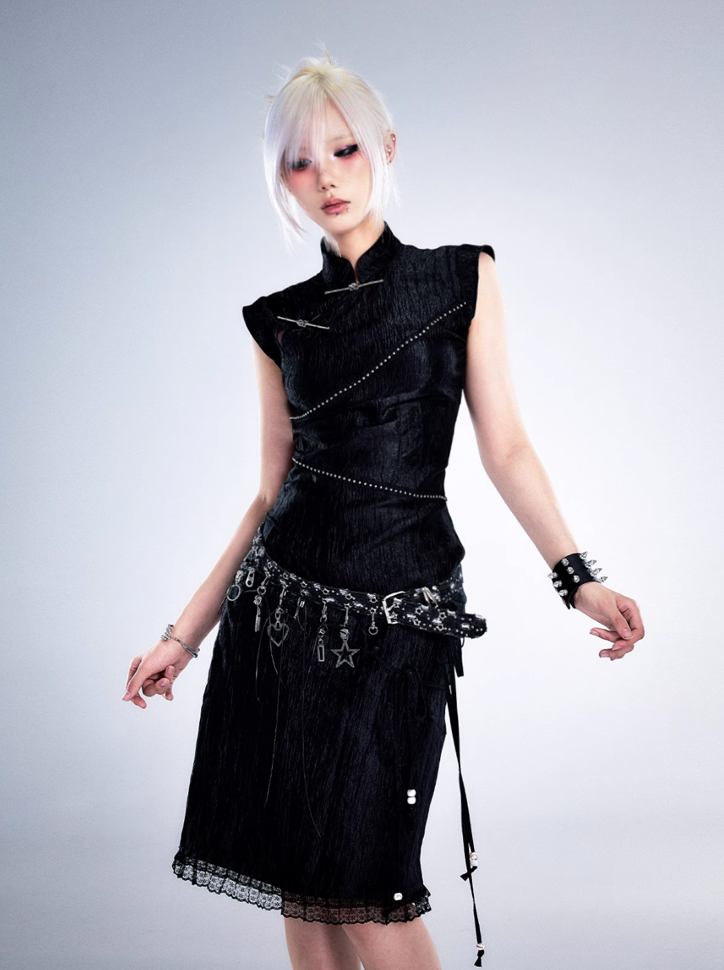 Frustration Garden Silver-Charm Studded Gothic Belt