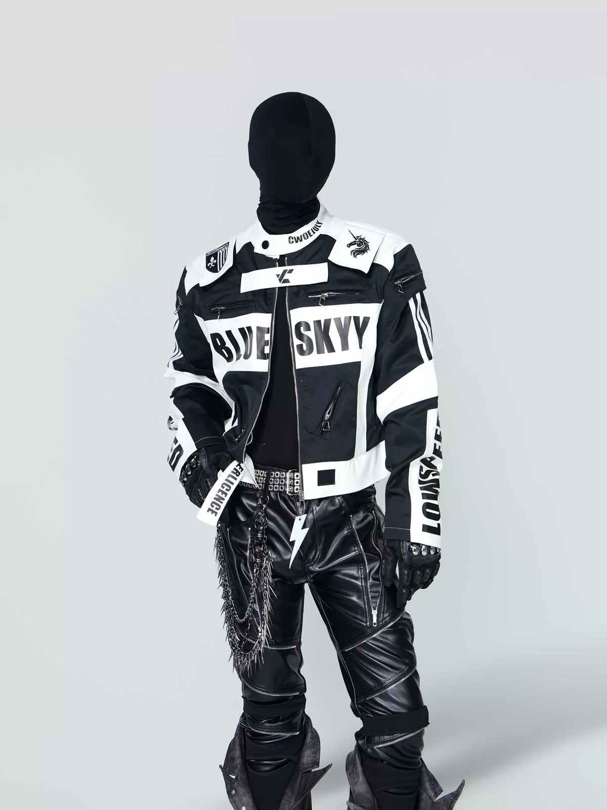 Black-and-White Graphic Racing Jacket