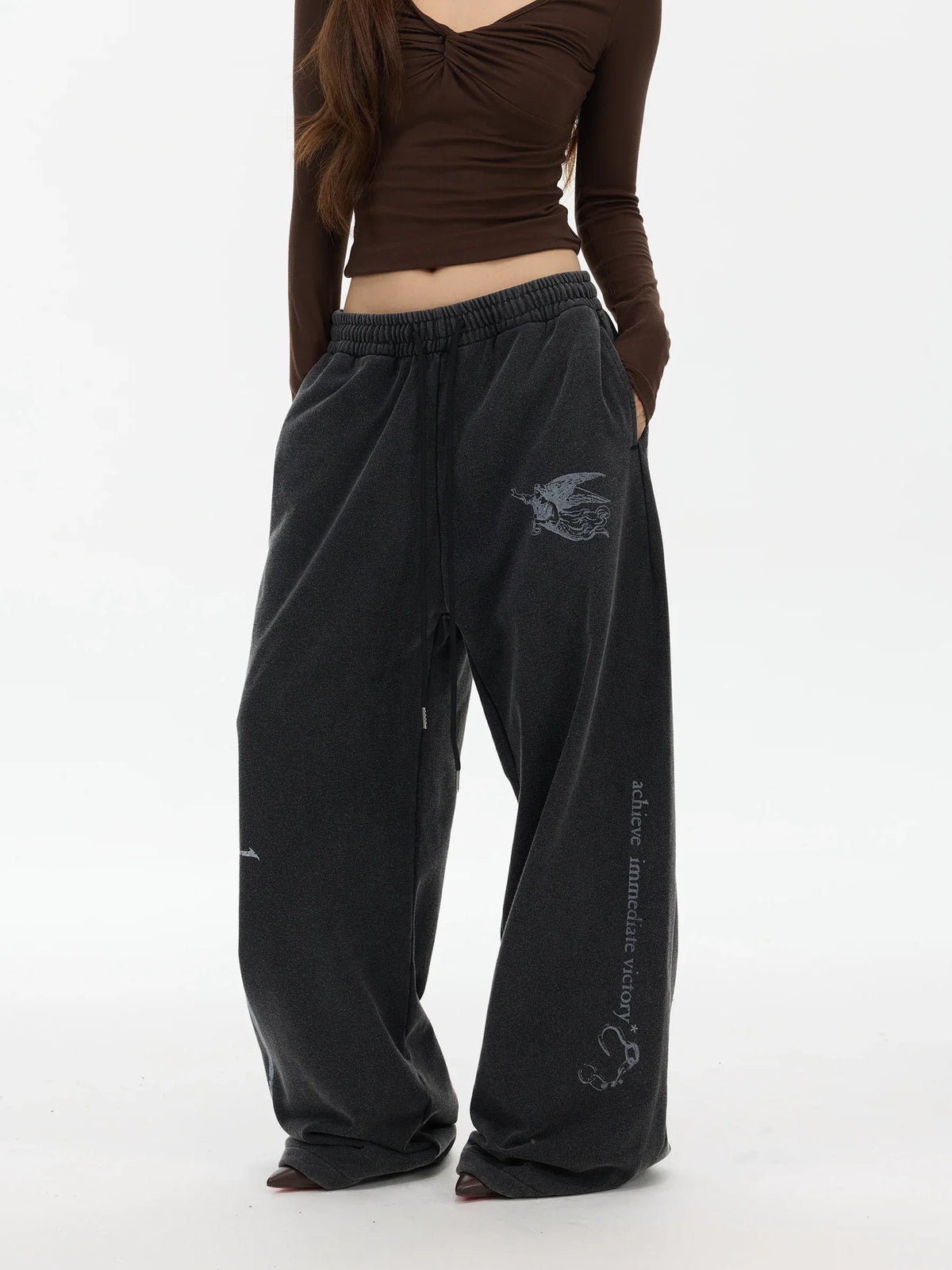 Washed Graphic Wide-Leg Sweatpants