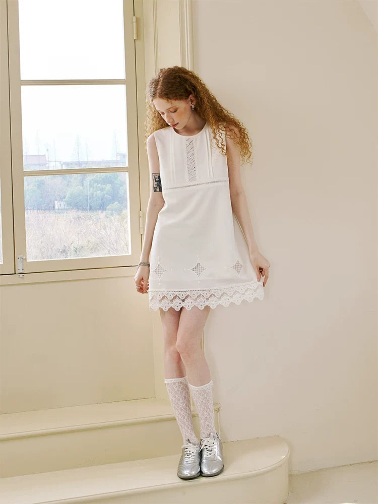 Eyelet-Lace Sleeveless Mini Dress