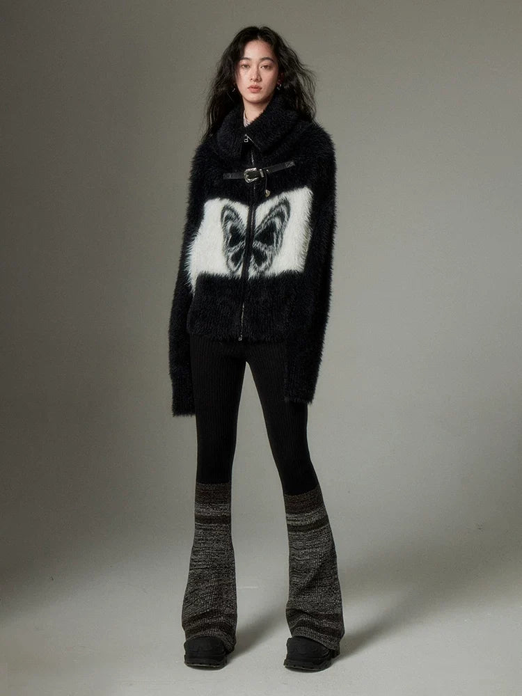Marled-Hem Rib-Knit Flared Pants