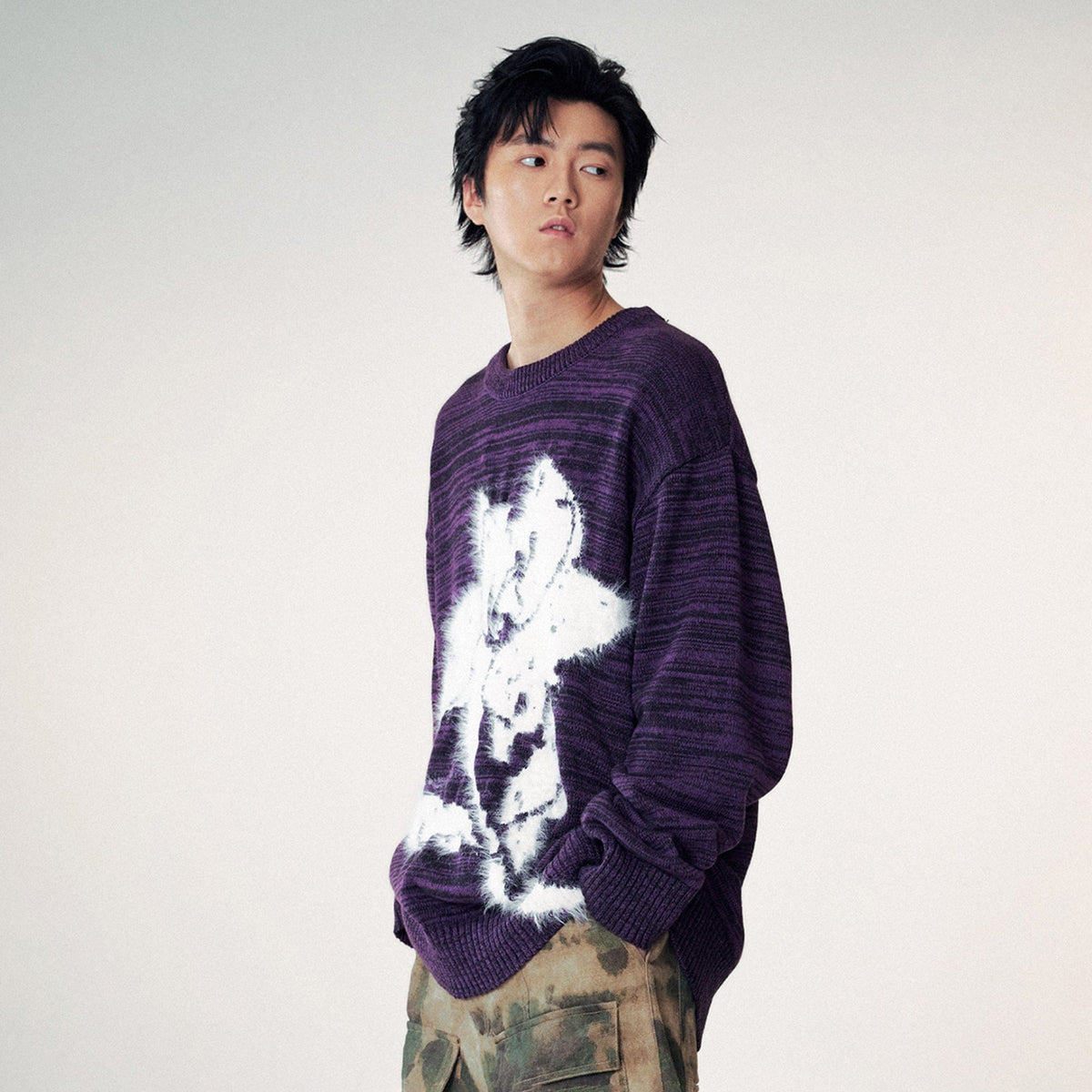 Abstract Print Purple Sweater