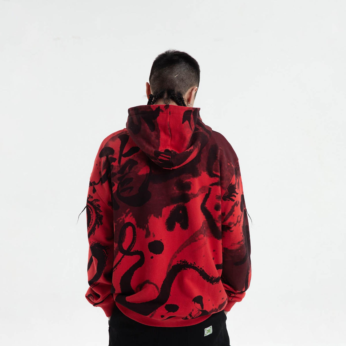 RTVG Calligraphy-Print Zip-Up Streetwear Hoodie