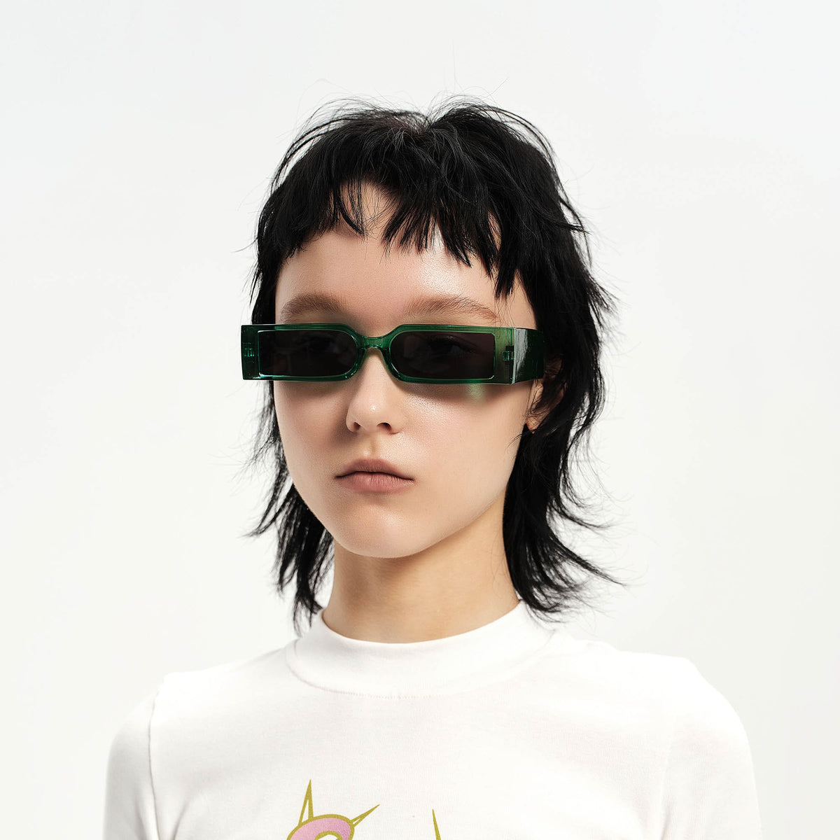 Chunky-Temple Narrow Rectangle Sunglasses