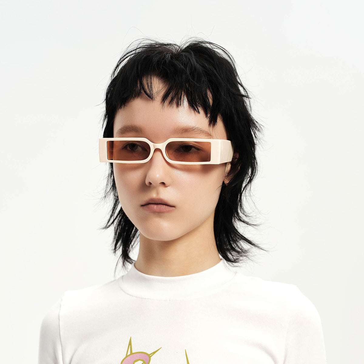 Chunky-Temple Narrow Rectangle Sunglasses