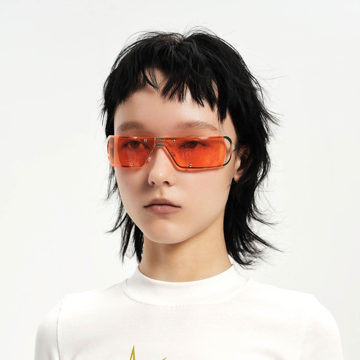 Rivet-Temple Narrow Square Sunglasses