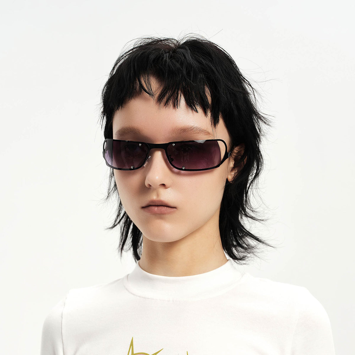 Rivet-Temple Narrow Square Sunglasses