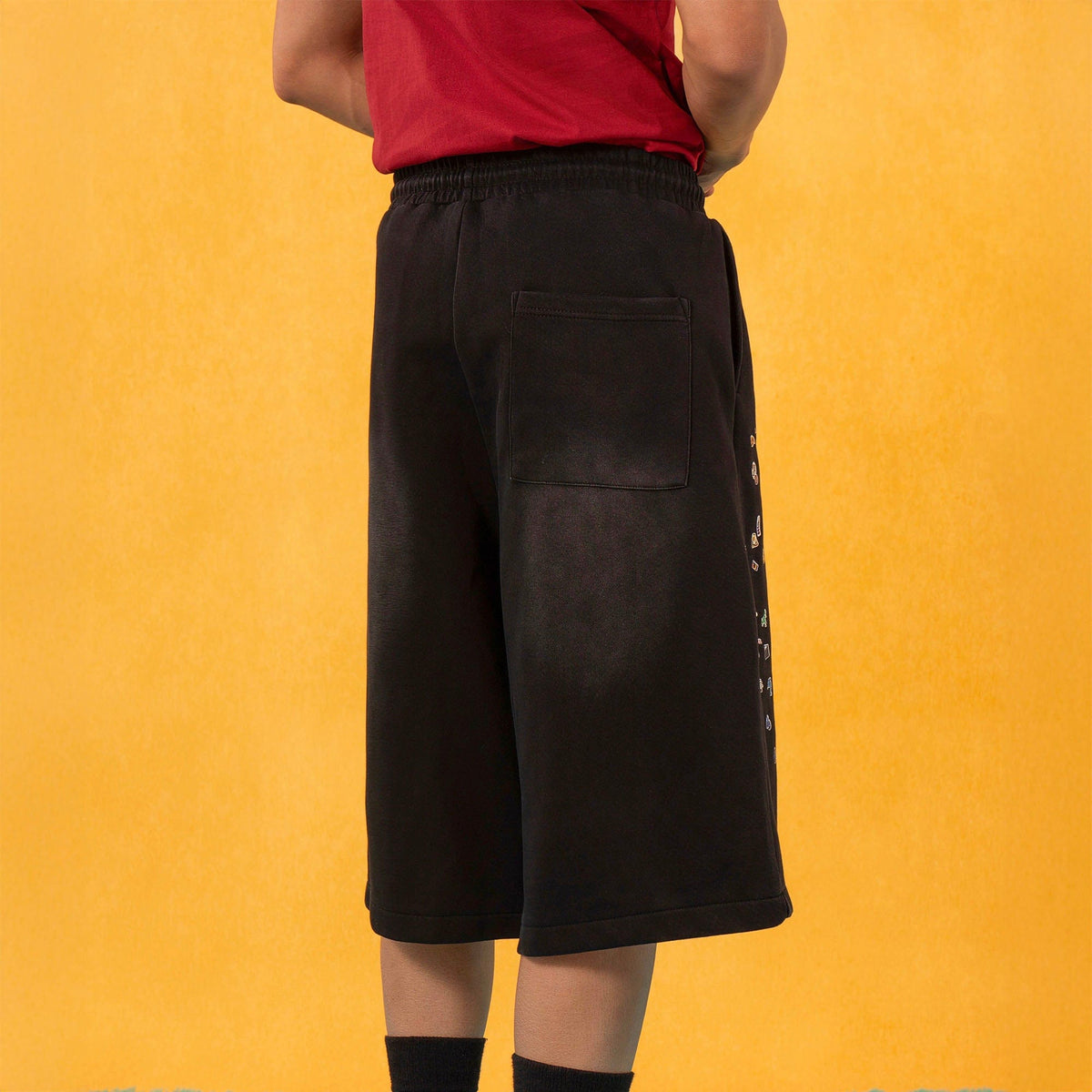 Black Sweat Shorts with Mini Sticker Print Graphics