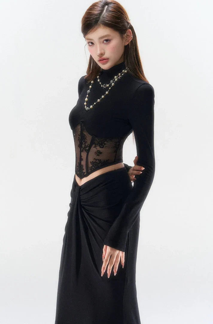 Lace Corset Evening Long Sleeve Top