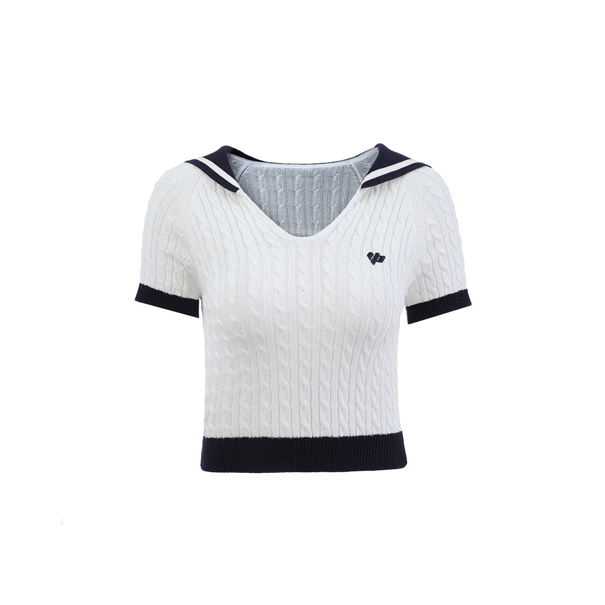 Via Pitti White Sailor-Collar Knit Crop Top