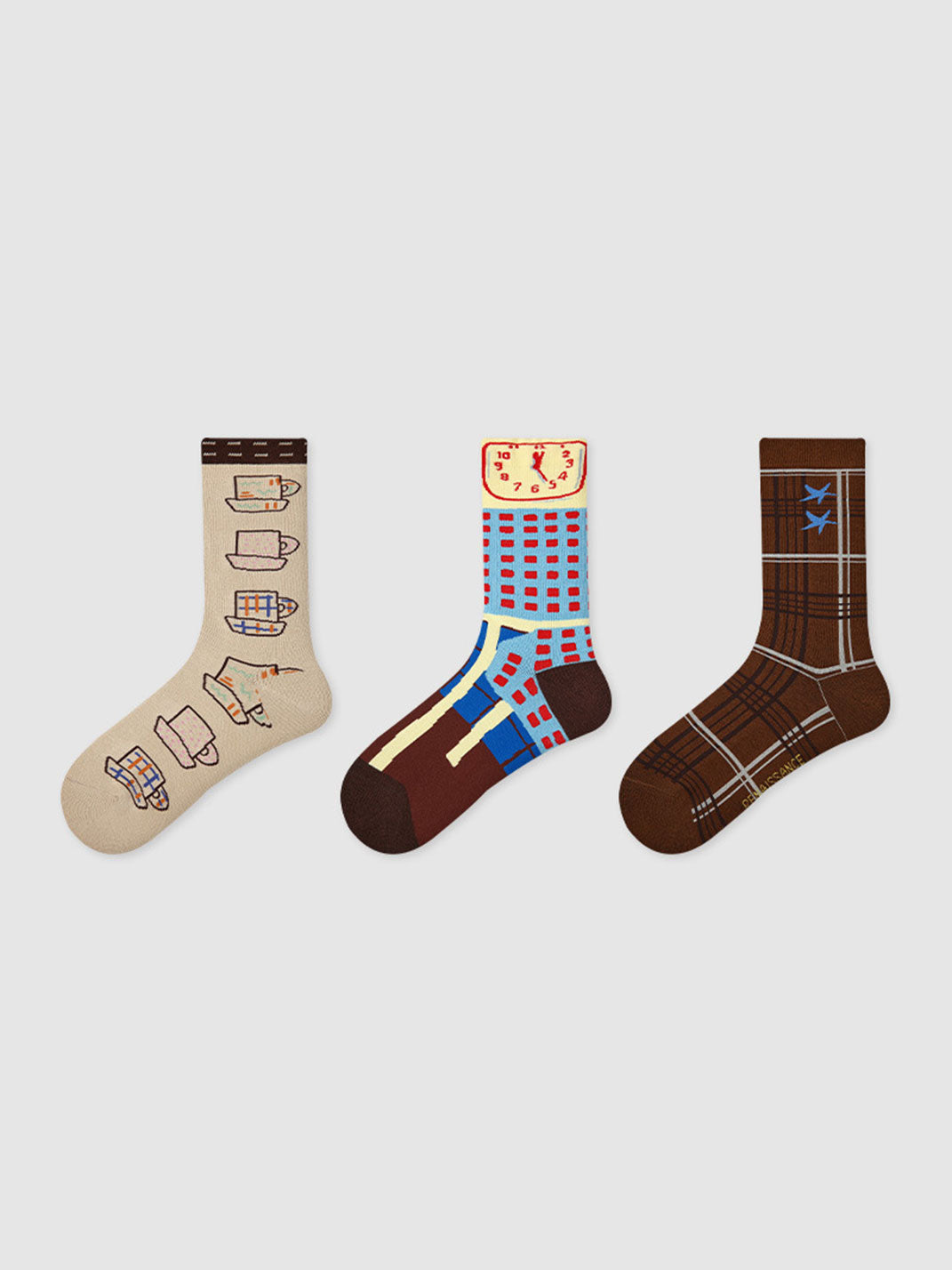 3-Pack Women's Cartoon Stripe Mid-Calf Socks