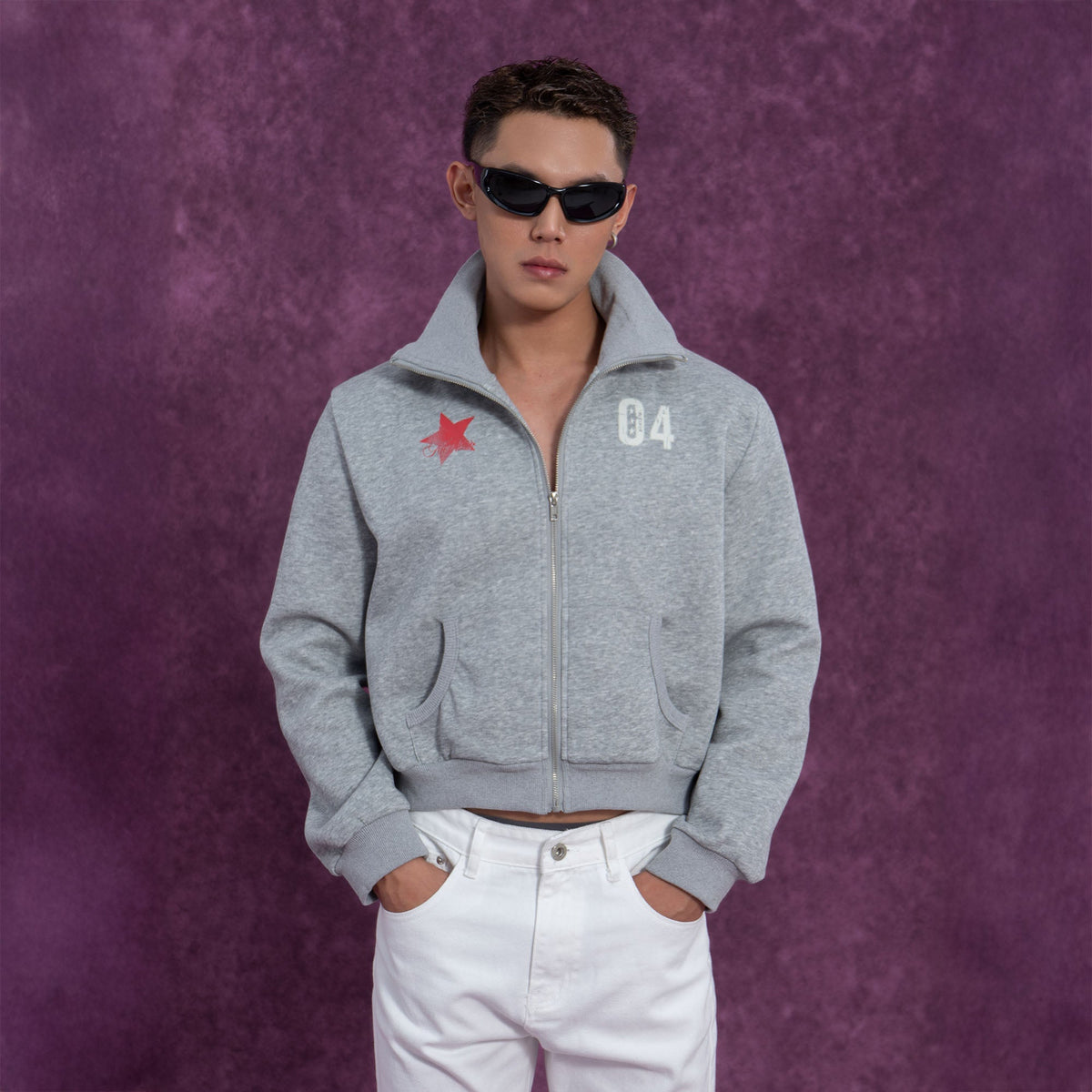 Star & 04 Graphic Zip-Up Sweatshirt