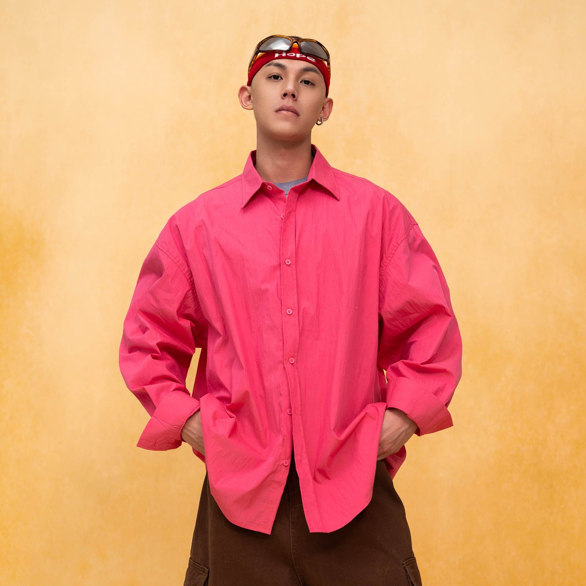 Oversized Crinkled Button-Up Shirt