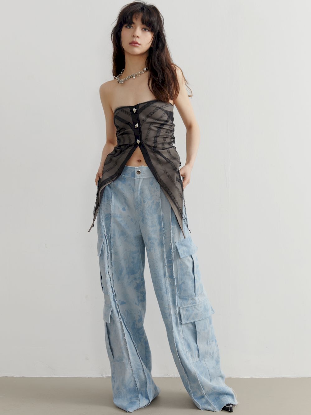 Sheer Asymmetric Studded Tube Top