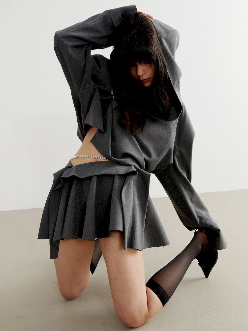Charcoal Cropped Oversized Hoodie