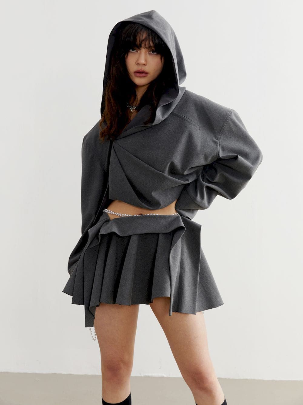 Charcoal Cropped Oversized Hoodie