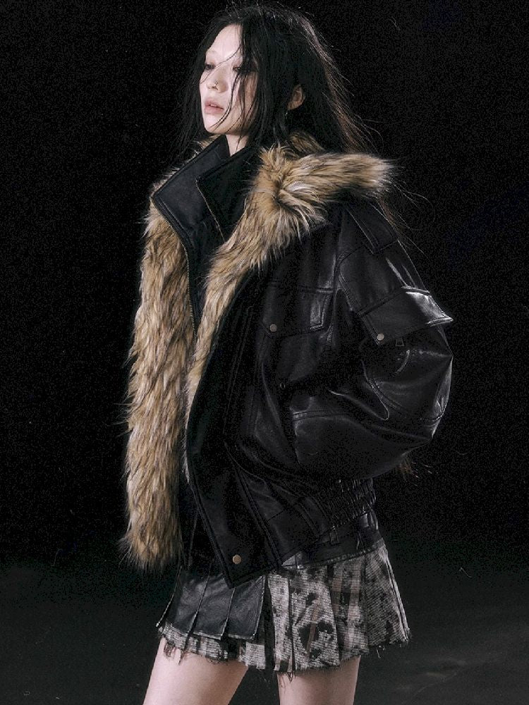 Removable Faux Fur Leather Biker Jacket