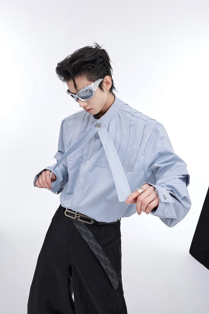Pleated Long Sleeve Button-Down
