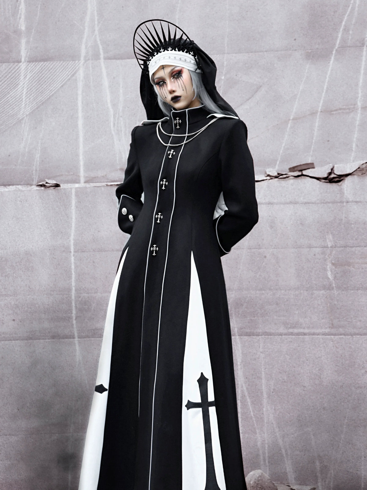 Gothic Cross Long Trench Coat