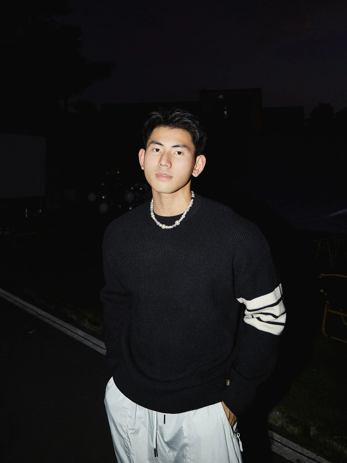 Crewneck Striped Sleeve Sweater