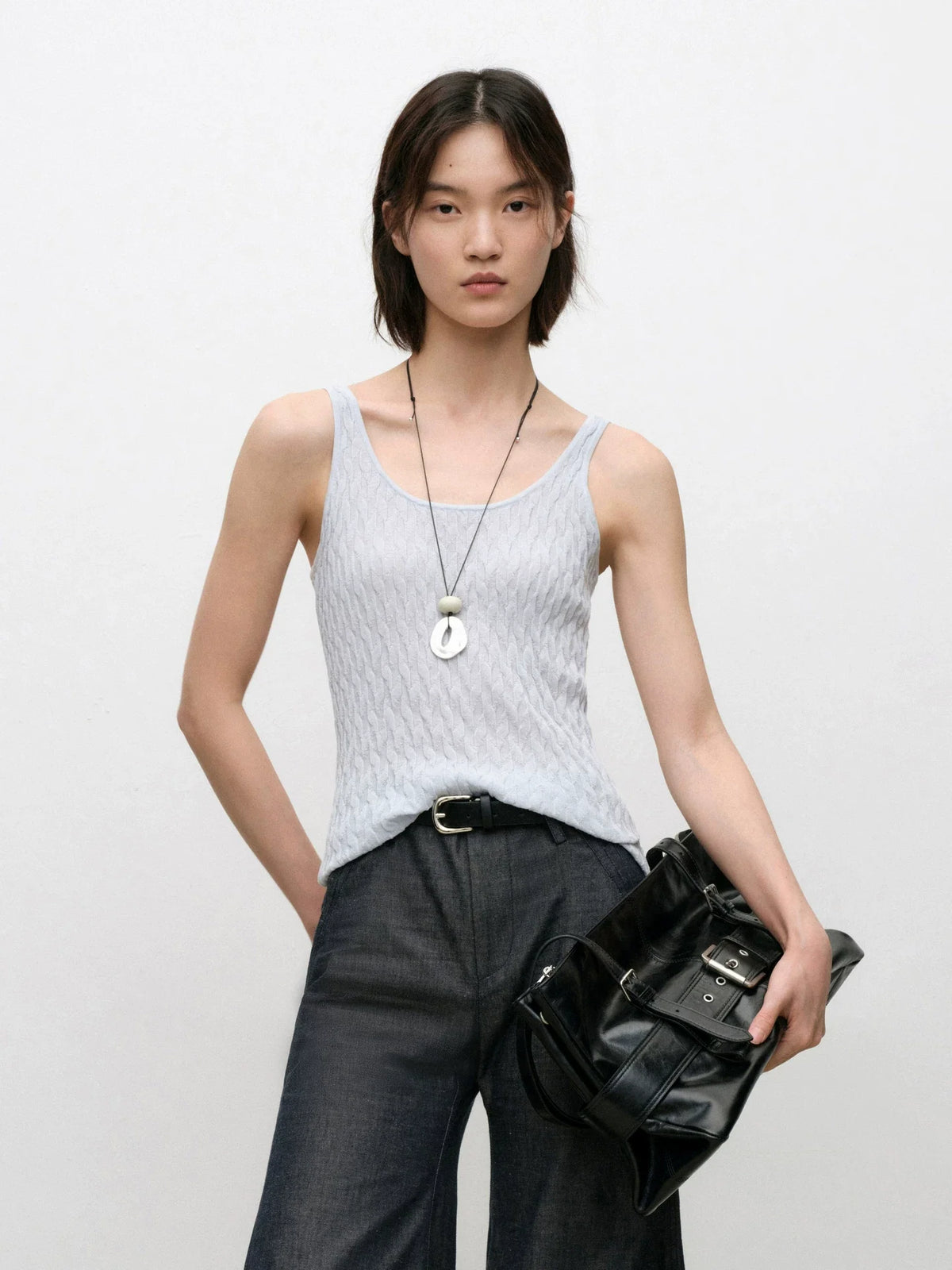 Oversized Buckle Leather Baguette Bag
