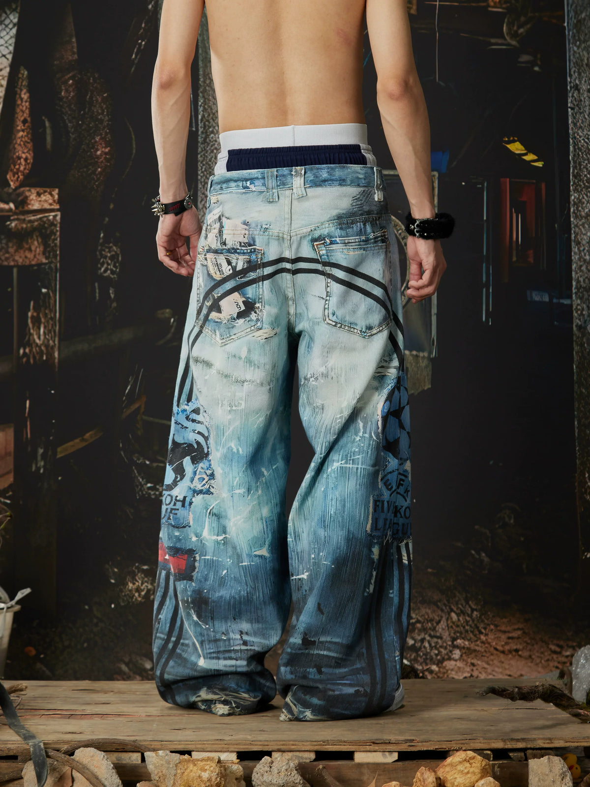 Distressed Ocean-Wash Jogger Jeans
