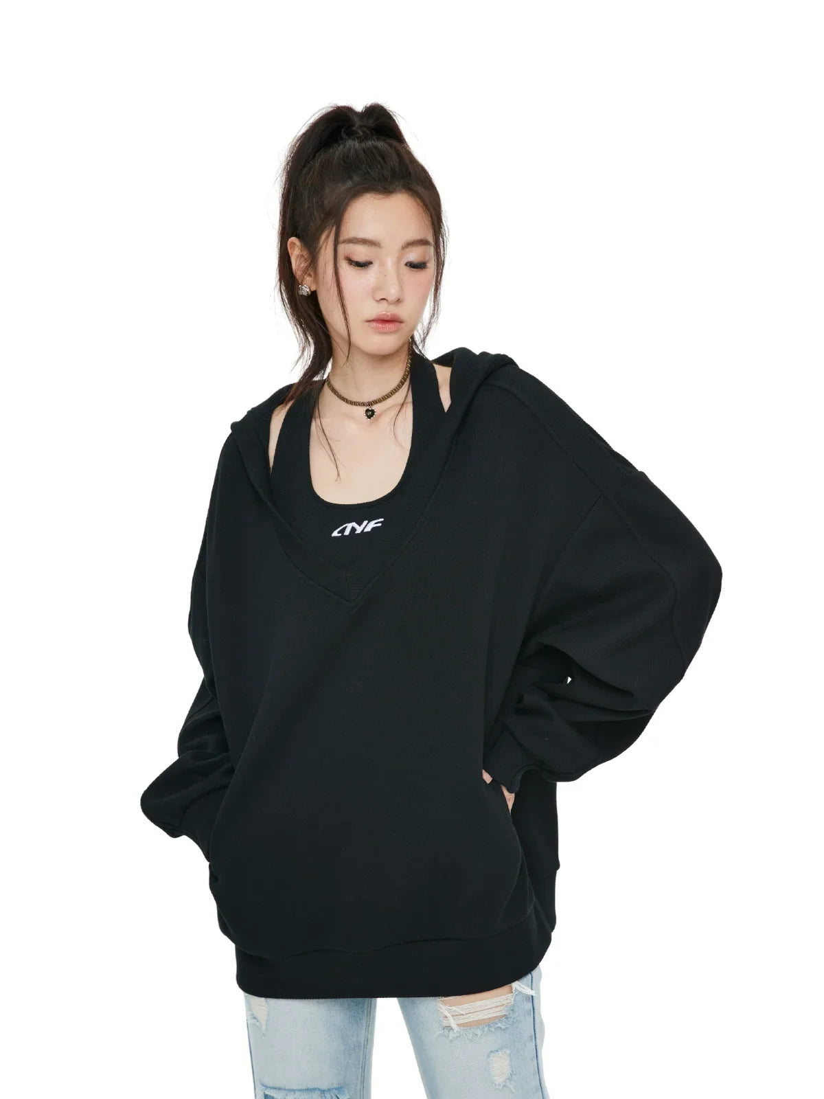 Oversized V-Neck Sweatshirt