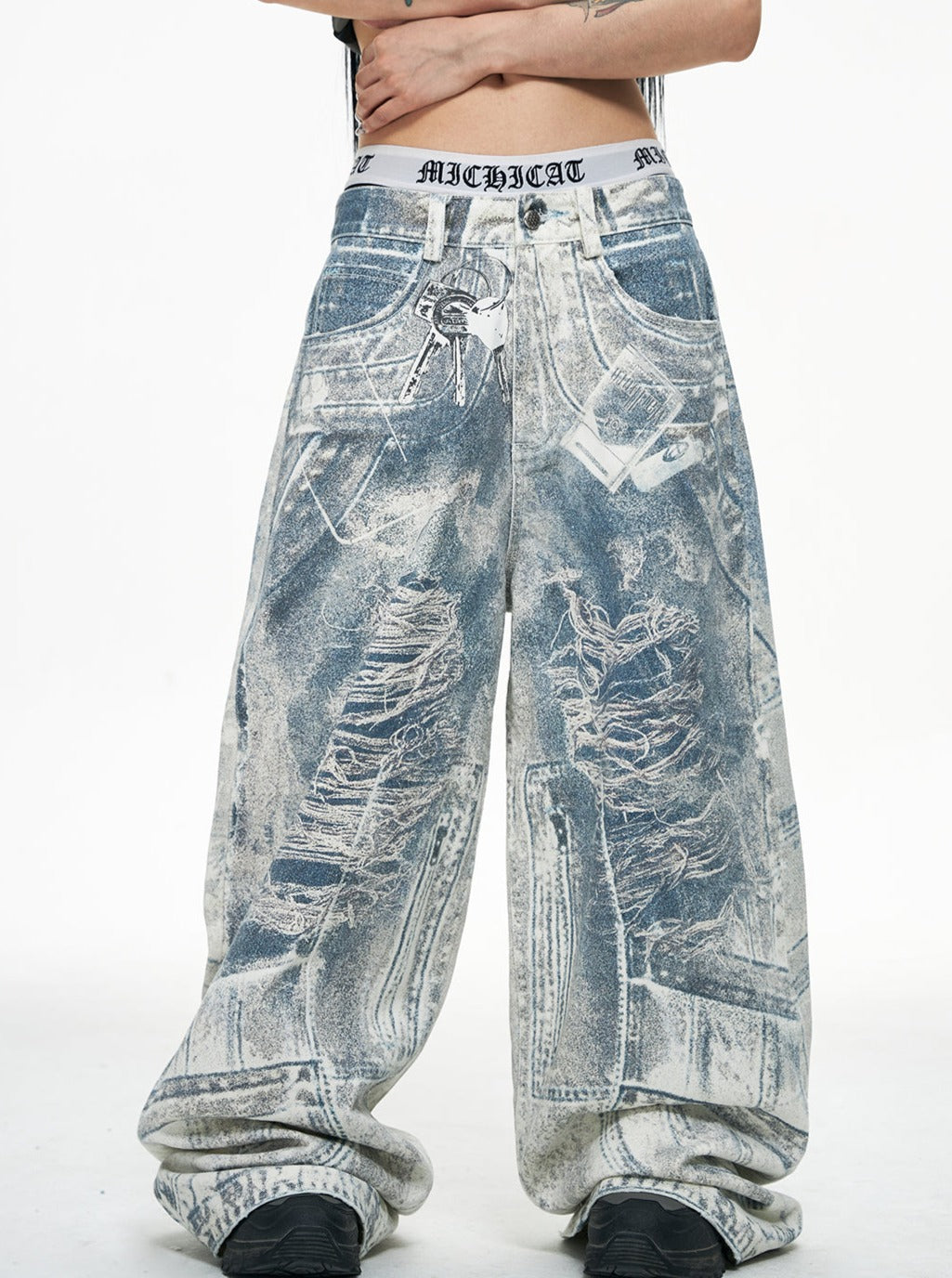 Acid-Wash Wide-Leg Baggy Jeans