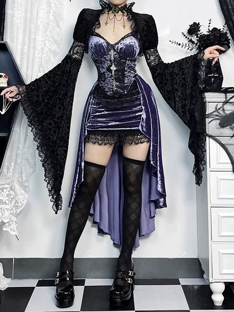 Wannathis Purple Corset Dress or Black Lace Bolero