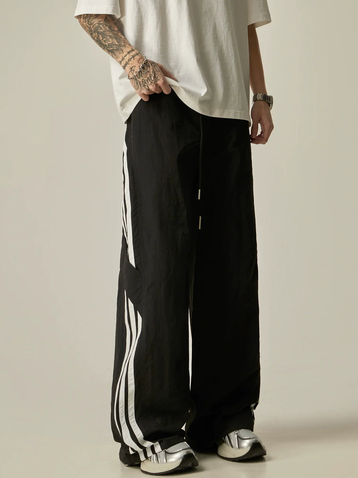 ISIETS Wide-Leg Sporty Stripe Pants