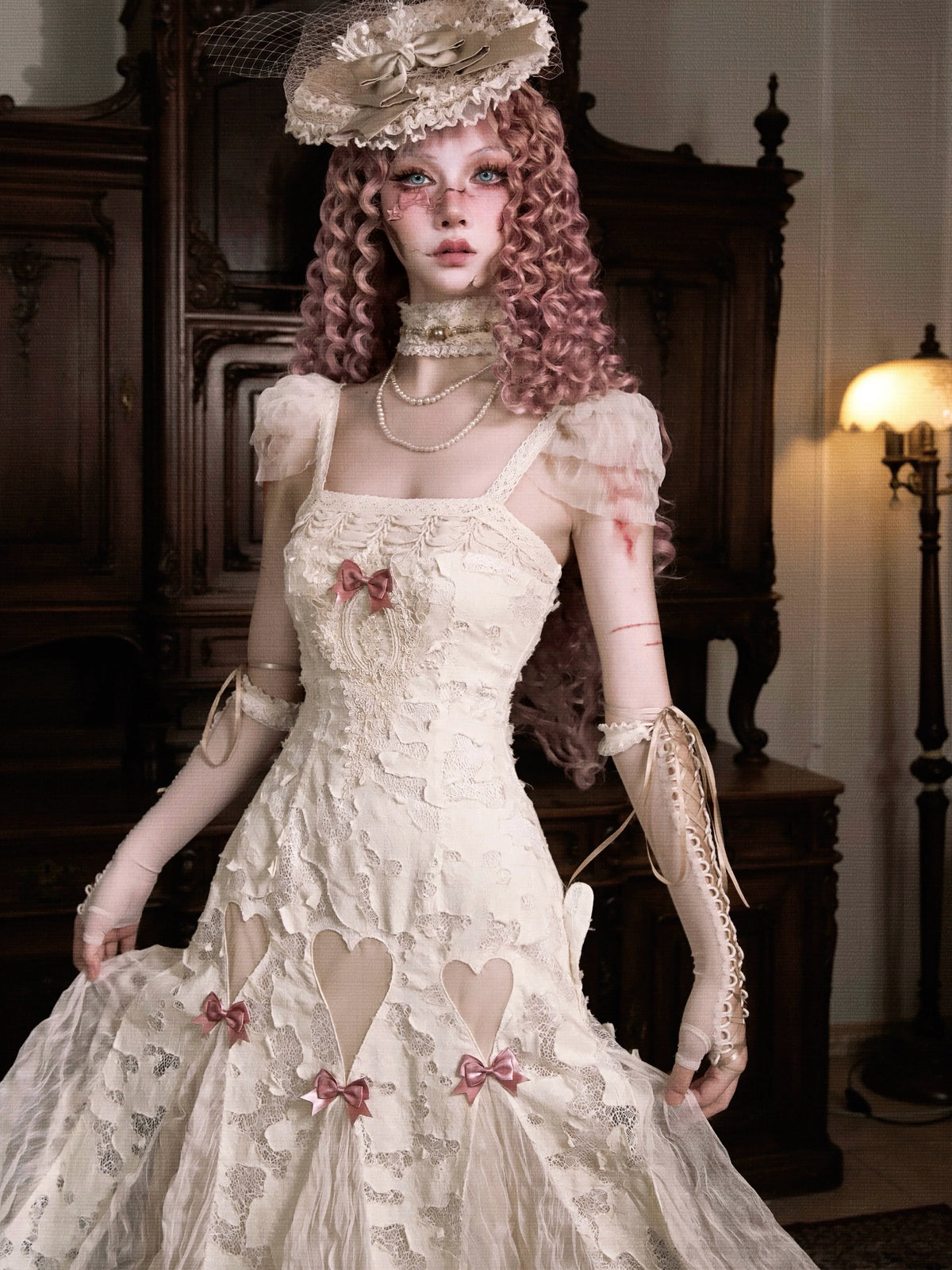 Vintage Lace Heart Cutout Gown