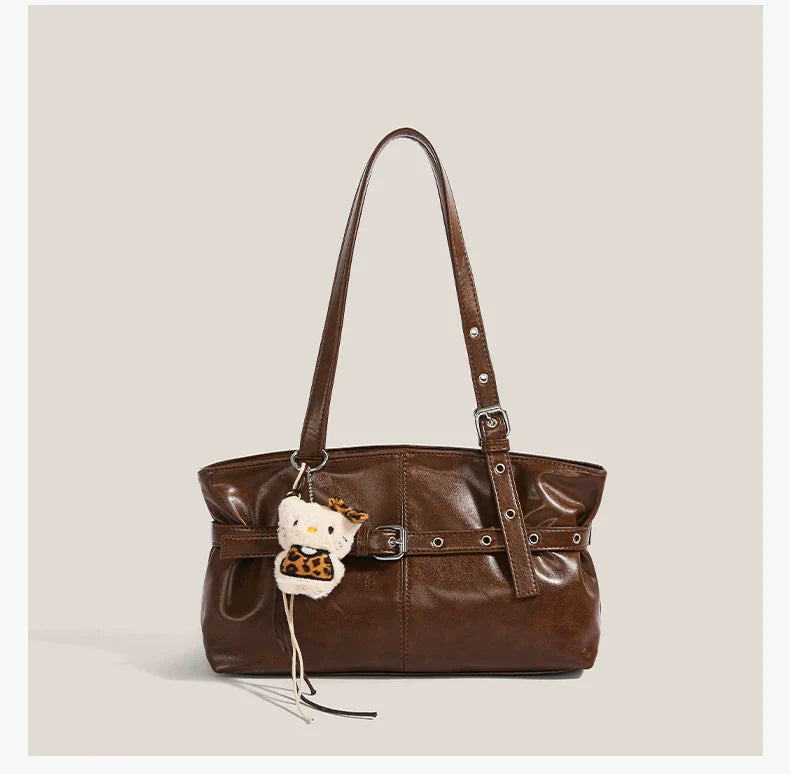 Midnight Kitty Faux-Leather Buckle Shoulder Bag