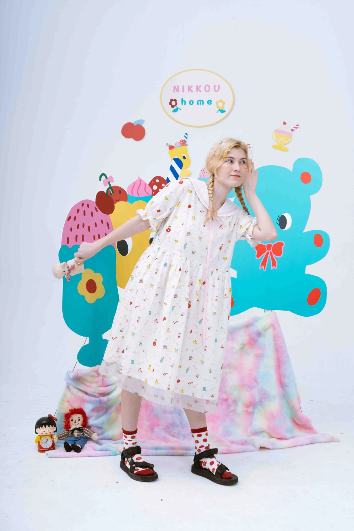 Sweet Milkshake Print Ruffle Babydoll Dress