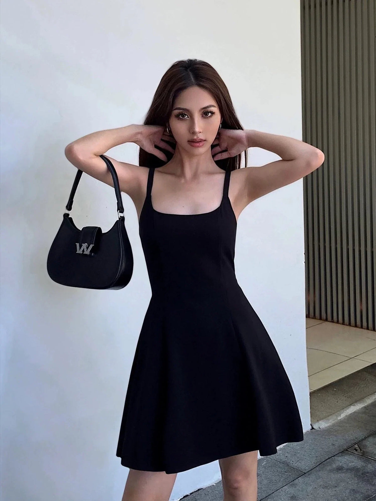 Black Square-Neck A-Line Dress