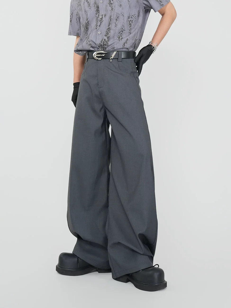 Slate Flow Ultra‑Wide Dress Trousers