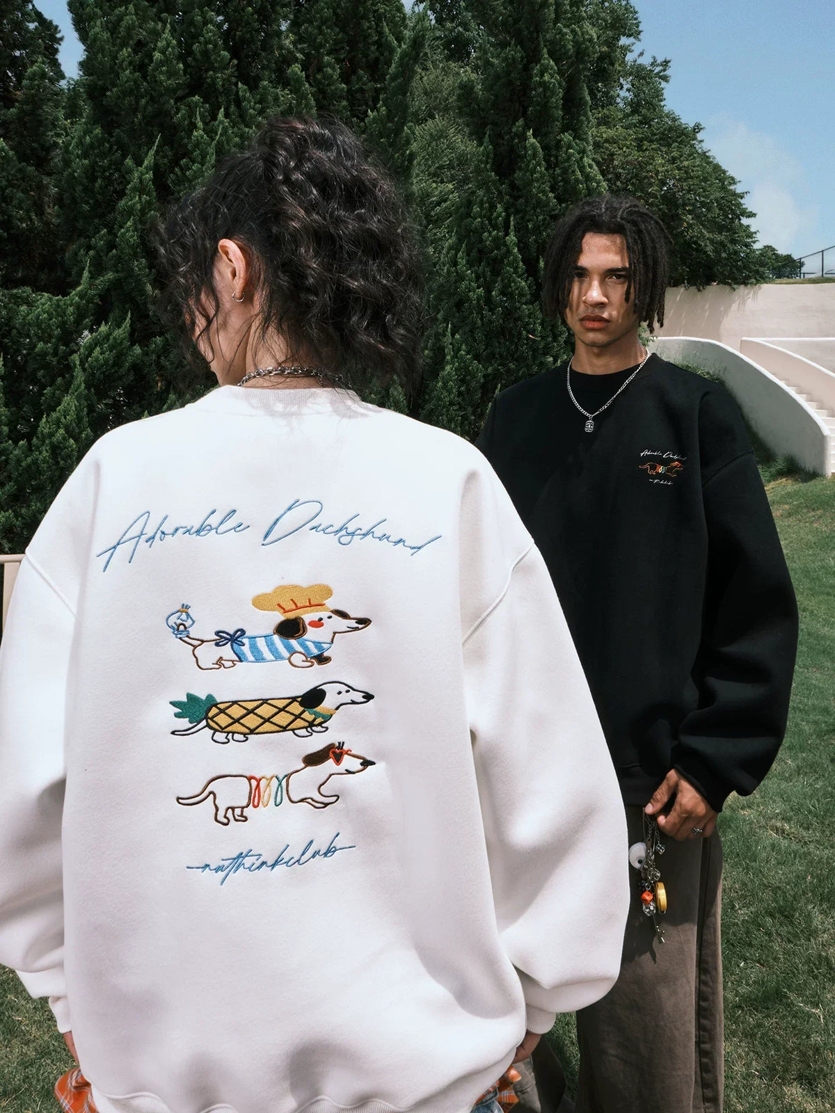 Embroidered Dachshund Graphic Oversized Sweatshirt