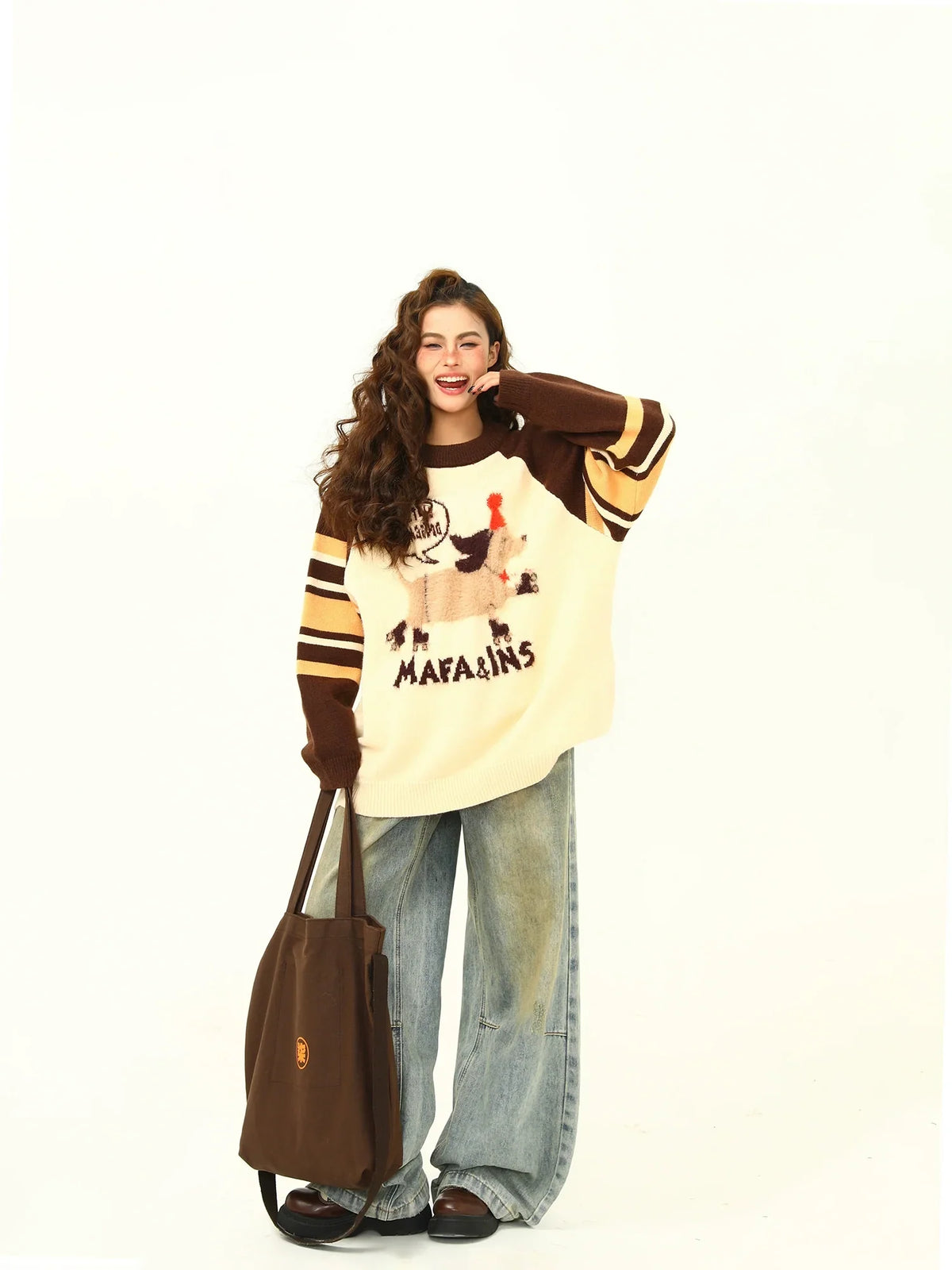 Whimsical Animal Graphic Knit Sweater