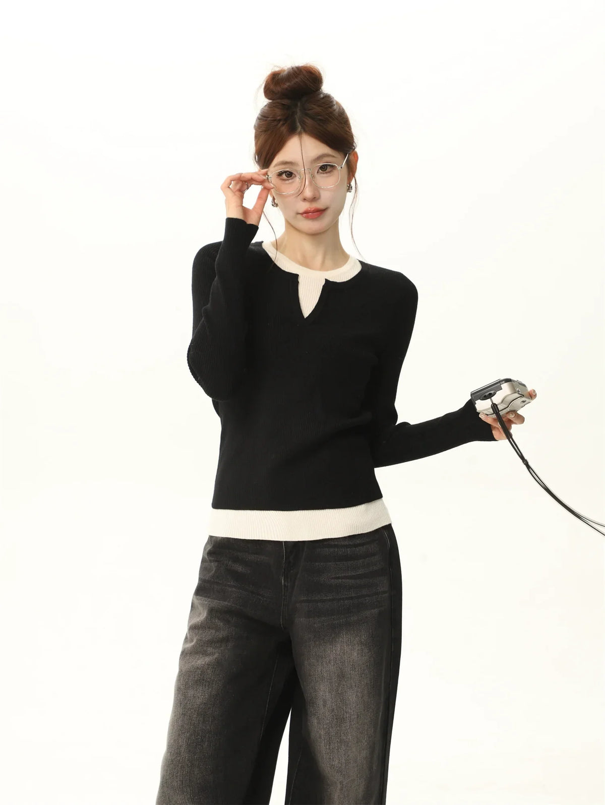 Color-Block Long-Sleeve Knit Sweater
